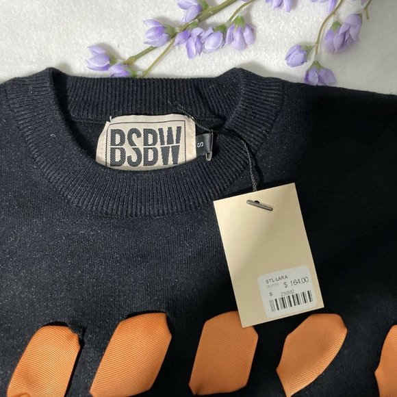 NWT LF BSBW Ribbon Black Oversized‎ Cropped Sweater - Picture 3 of 12